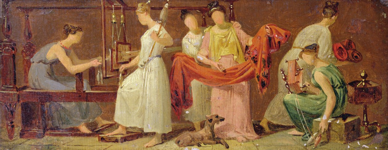 Seis mujeres tejiendo en un interior de Alexandre Evariste Fragonard