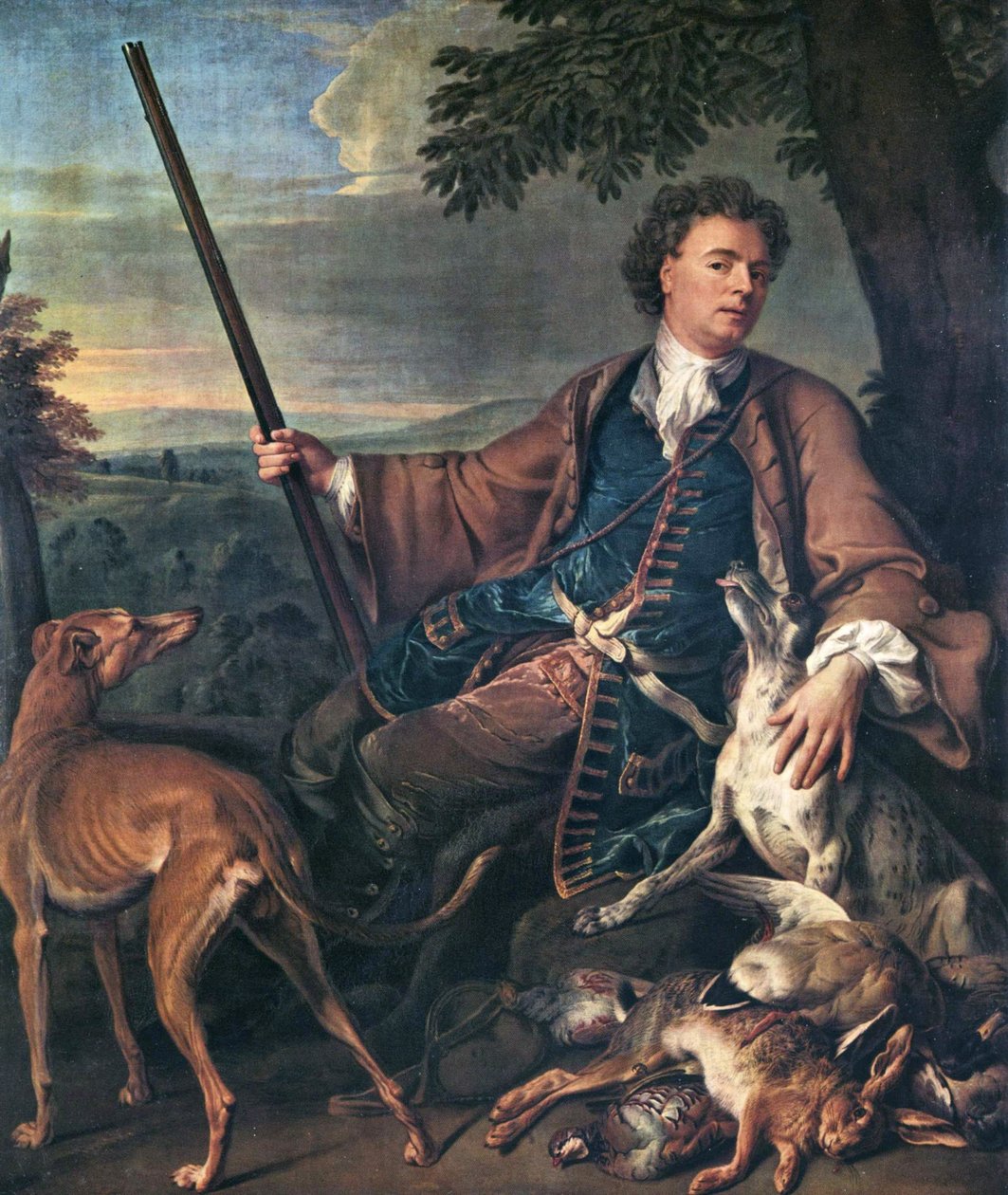 Francés: Portrait de M. Desportes peint par lui-même avec du gibier mort à ses pieds (Retrato del artista como cazador) Autorretrato con traje de caza de Alexandre Francois Desportes