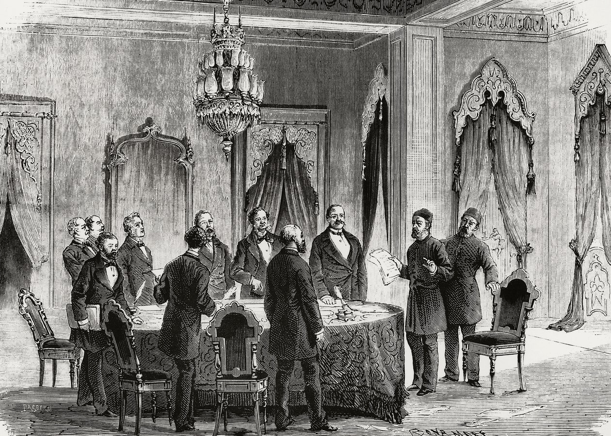 Conferencia de Constantinopla, diciembre de 1876, grabado, Turquía de Nicolas Toussaint Charlet