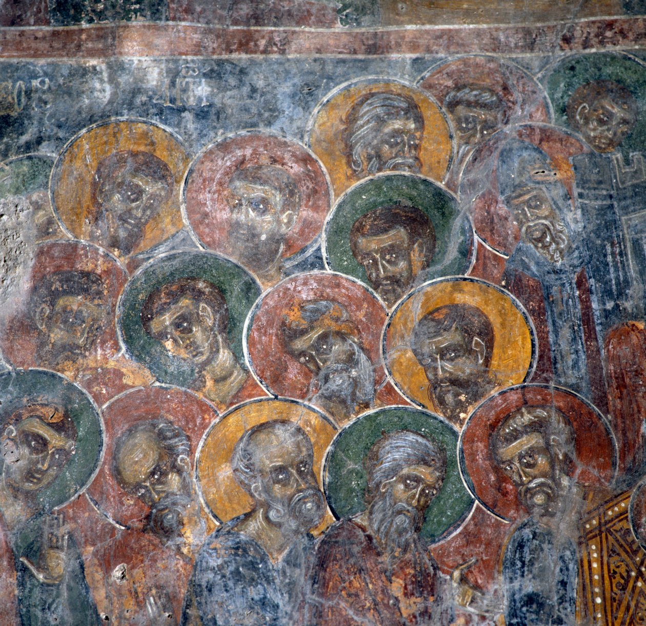 Grupo de santos, fresco en la iglesia en Anisaraki cerca de Kandanos, Creta, Grecia de Nicolas Toussaint Charlet