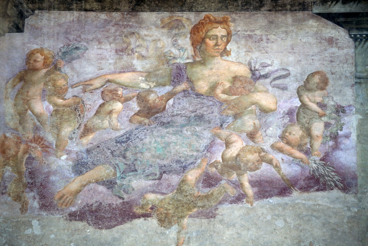 Uno de los frescos de las casas Mazzanti, Piazza delle Erbe, Verona (Lista del Patrimonio Mundial de la UNESCO, 2000), Véneto, Italia de Nicolas Toussaint Charlet