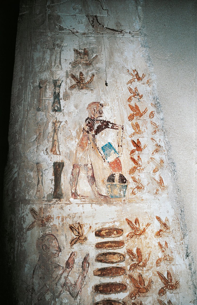 Pintura mural que representa una escena de apicultura, en el pilar del patio hipaetral, de la Tumba de Pabasa, Asasif de Nicolas Toussaint Charlet