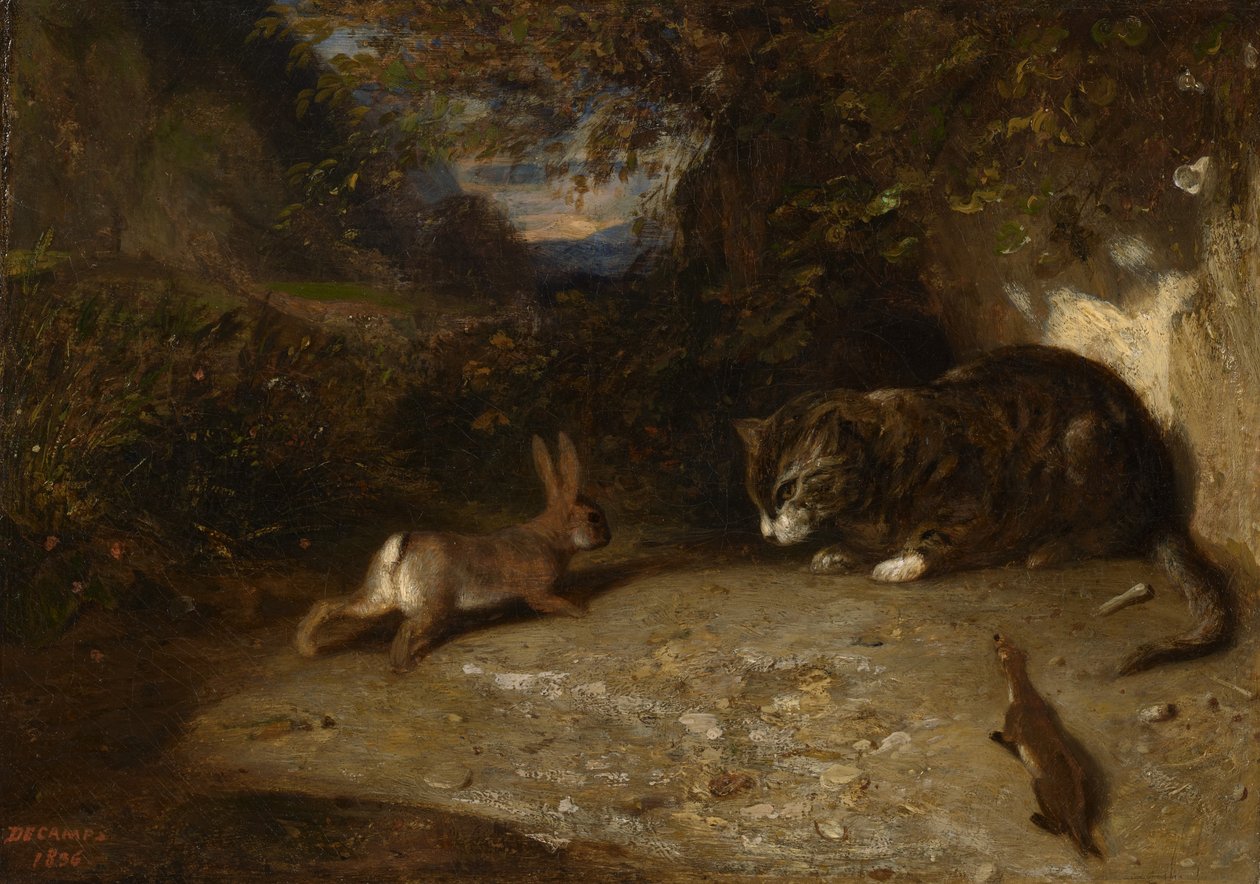 Gato, comadreja y conejo, 1836 de Alexandre Gabriel Decamps