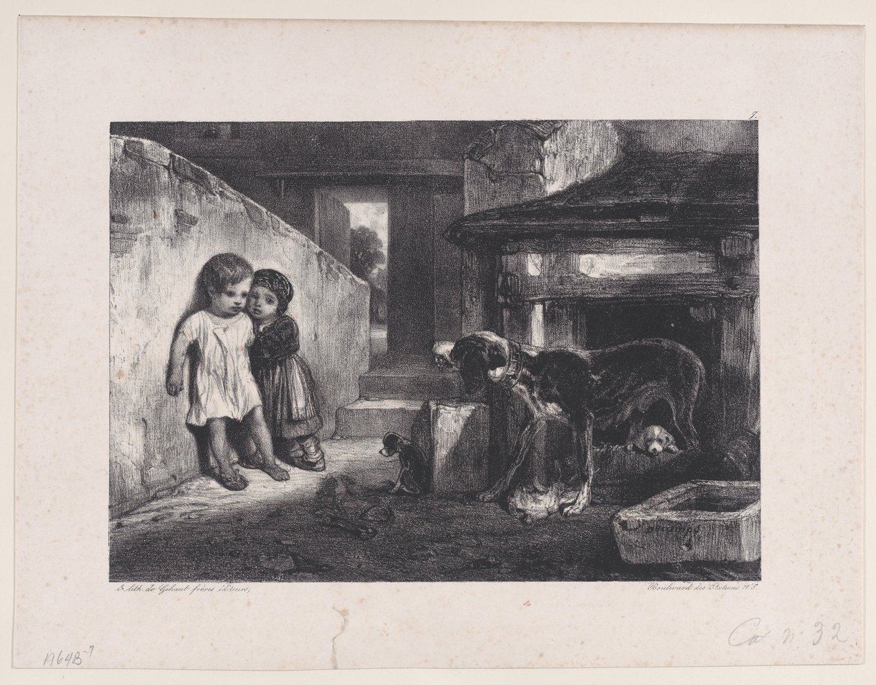 Niños asustados por un perro gruñendo, de la serie Escenas de caza de Alexandre Gabriel Decamps