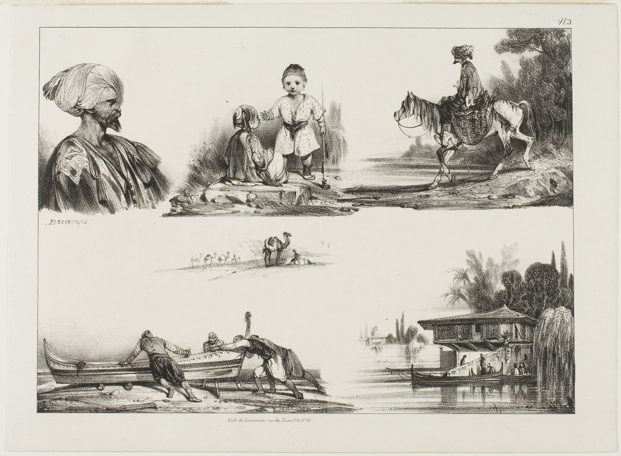 Hoja de bocetos, No. 3 de Alexandre Gabriel Decamps