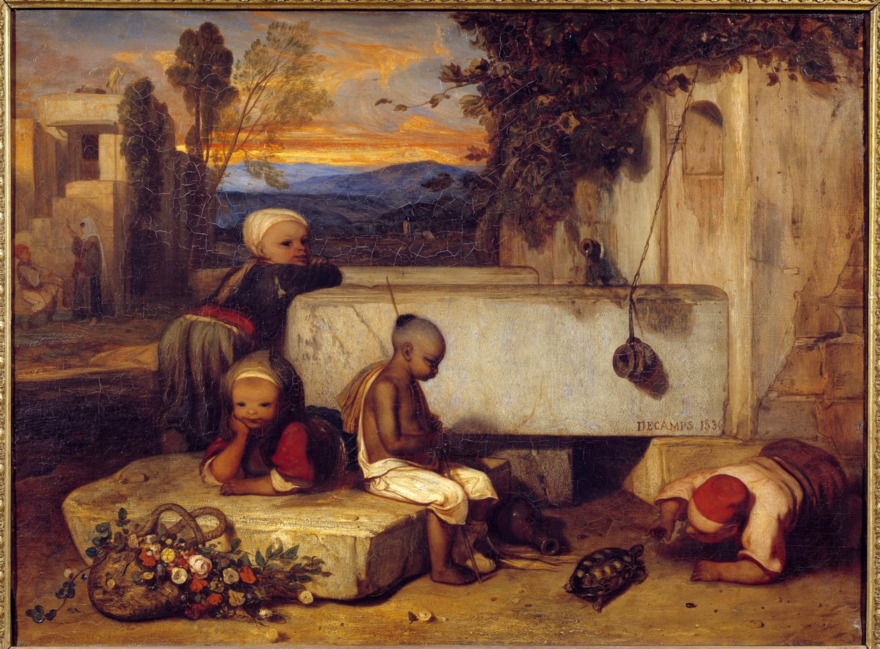 Niños turcos jugando con una tortuga de Alexandre Gabriel Decamps