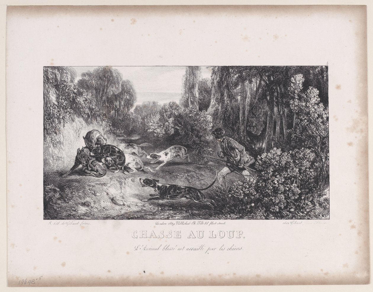 Caza de lobos: Animal herido atacado por perros, de la serie Escenas de caza, 1829 de Alexandre Gabriel Decamps