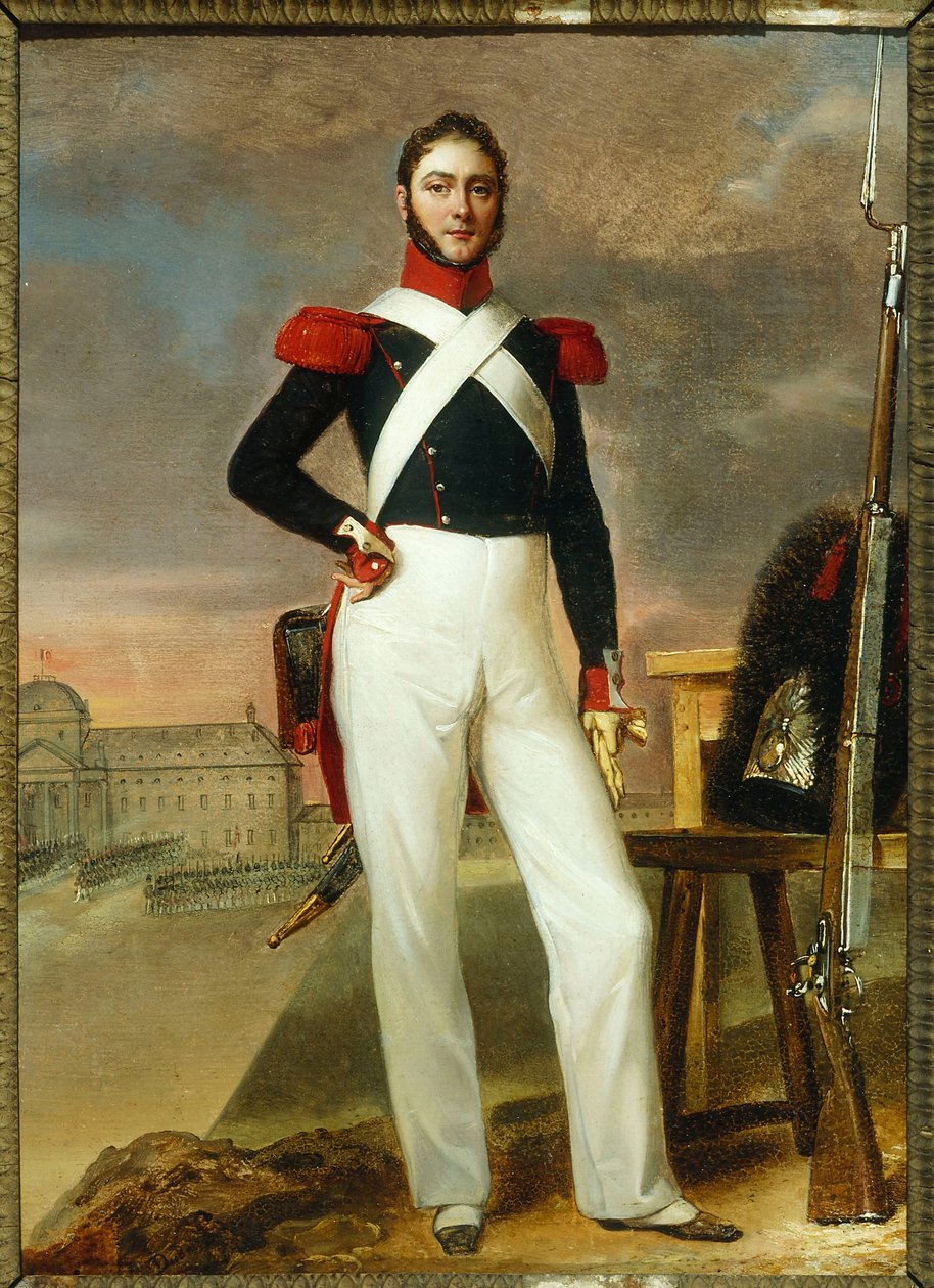 Francés: Marin Burty, comerciante de novedades, con uniforme de granadero. de Alexandre Jean Dubois Drahonet