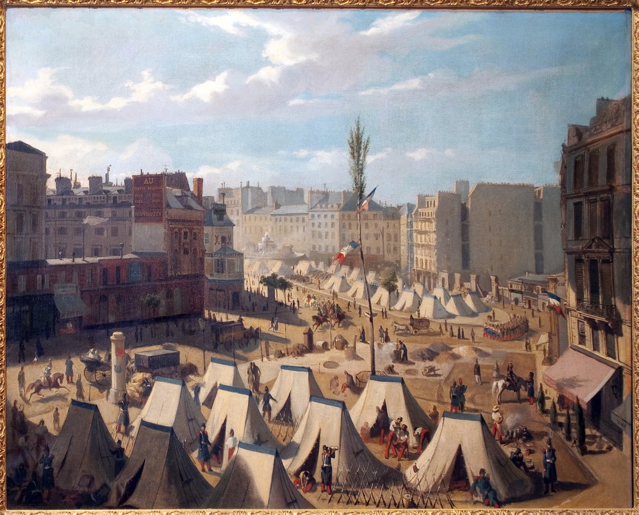Campamento de tropas, en el Boulevard du Temple en París, durante los días de junio de 1848. Pintura de Josquin (?), óleo sobre lienzo, arte francés de Alexandre Josquin