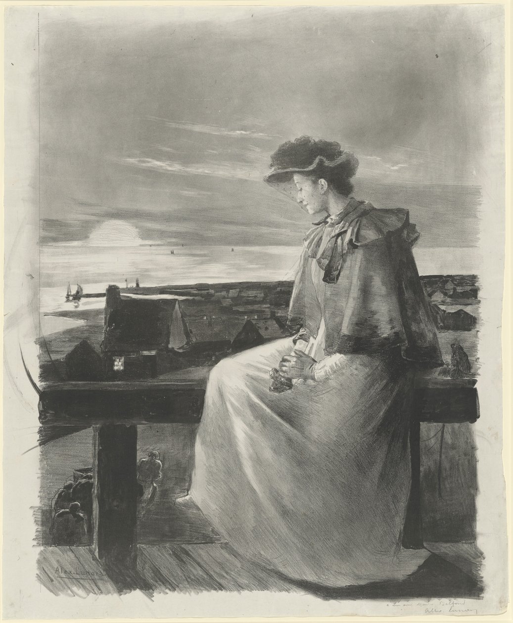 Ensueño: joven sentada junto al mar de Alexandre Lunois
