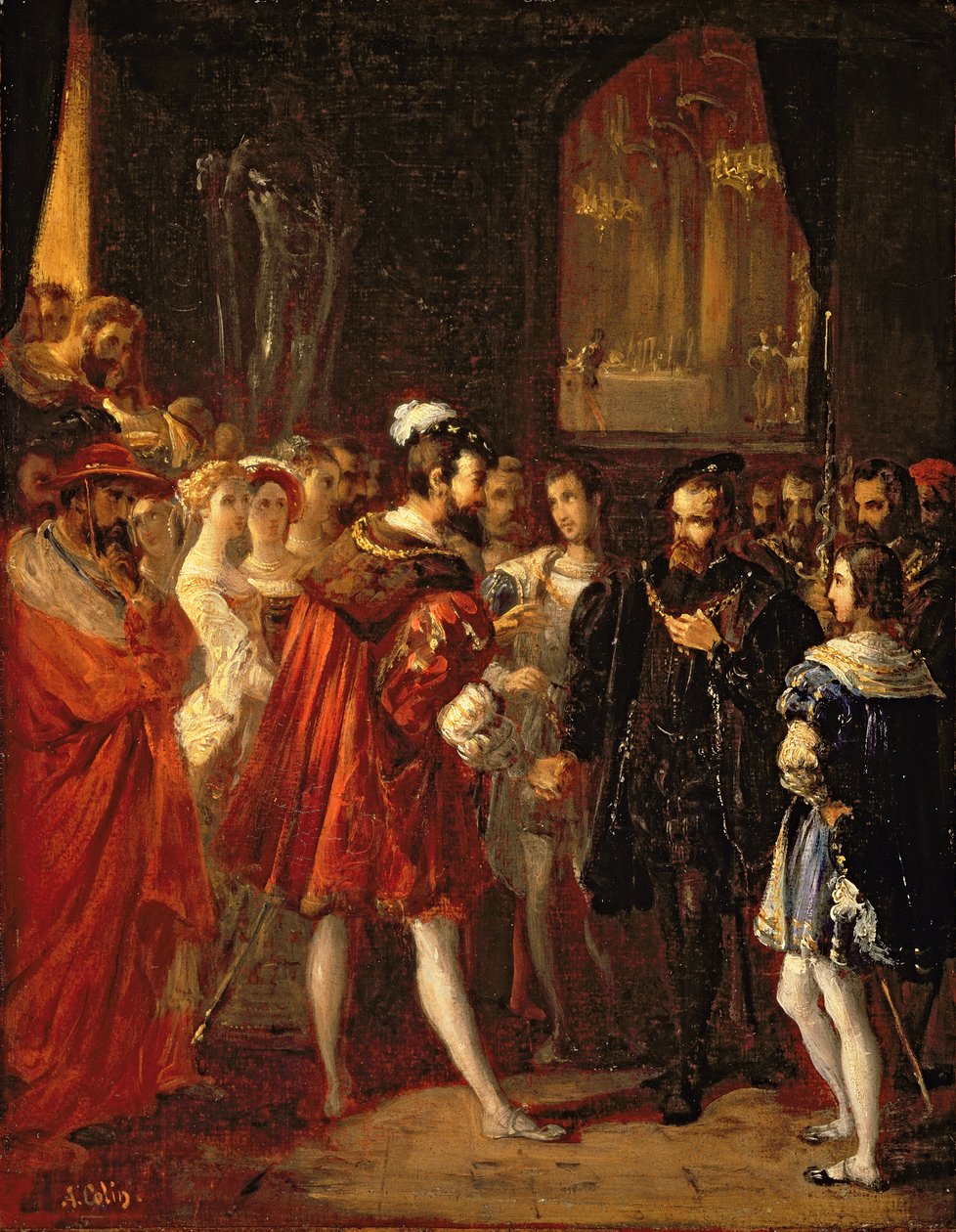 Carlos V (1500-58) recibido por Francisco I (1494-1547) en el Louvre de Alexandre Marie Colin
