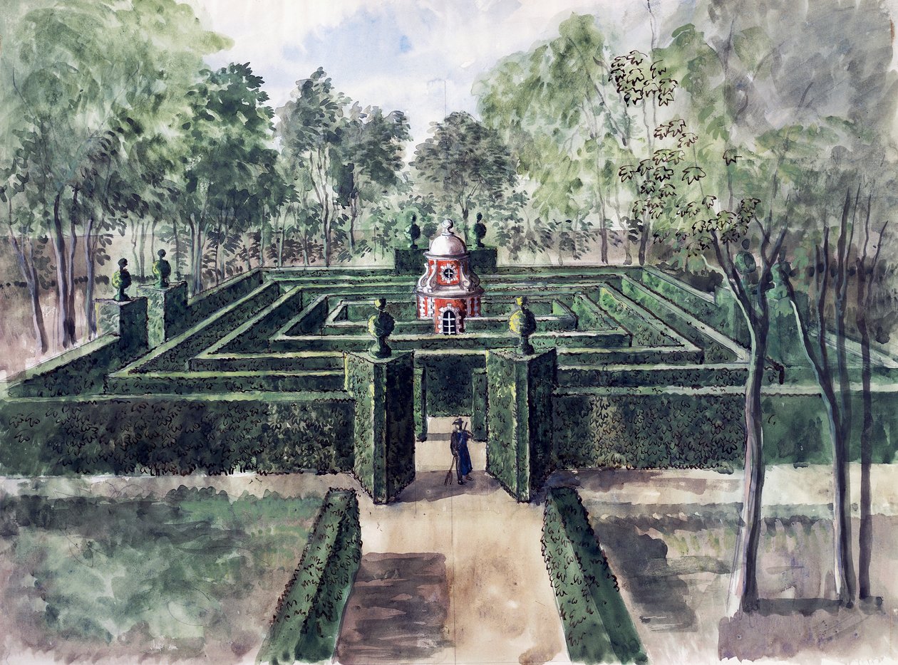 Castillo de Groussay, laberinto diseñado por Charles de Beistegui, por Alexandre Serebriakoff (1907-1944), acuarela, Francia, siglo XX de Alexandre Serebriakoff