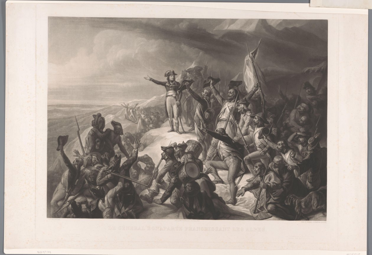 Napoleón Bonaparte overtocht sobre de Alpen General Bonaparte cruzando los Alpes (título sobre objeto) de Alexandre Vincent Sixdeniers
