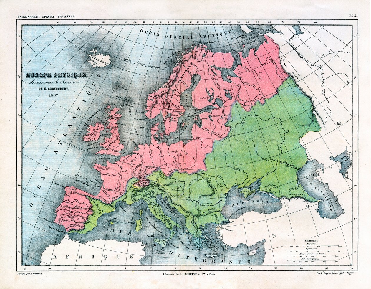 Mapa de la Europa física de Alexandre Vuillemin