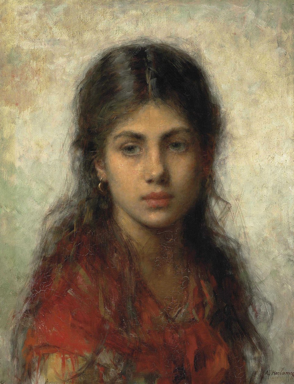 Chica con un chal rojo de Alexei Harlamov