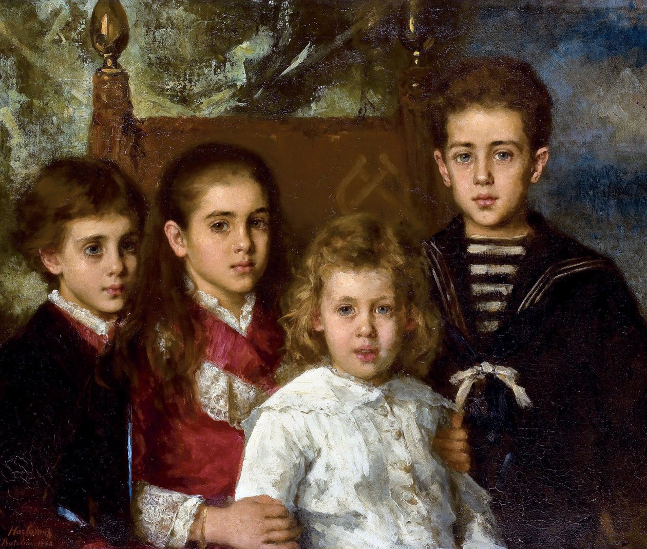 Retrato de los hijos de Paul Pavlovich Demidoff, 2º Príncipe de San Donato (1839-1885), Aurore Anatol, Maria y Pavel - Pintura de Alexei Alexeyevich Harlamov (1840-1922) - 1883 de Alexei Alexevich Harlamoff