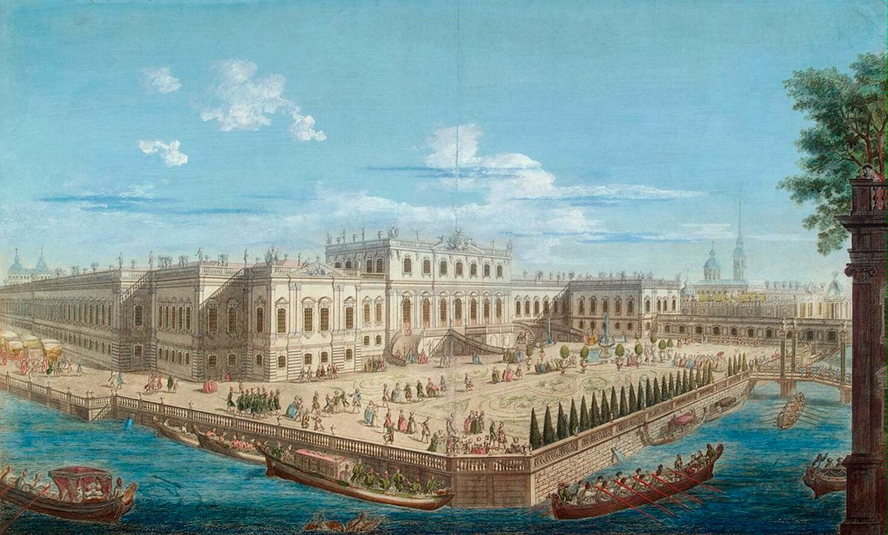 Vista del Palacio de Verano de la Emperatriz Isabel en el Río Fontanka en San Petersburgo, 1753 de Alexei Angileevich Grekov