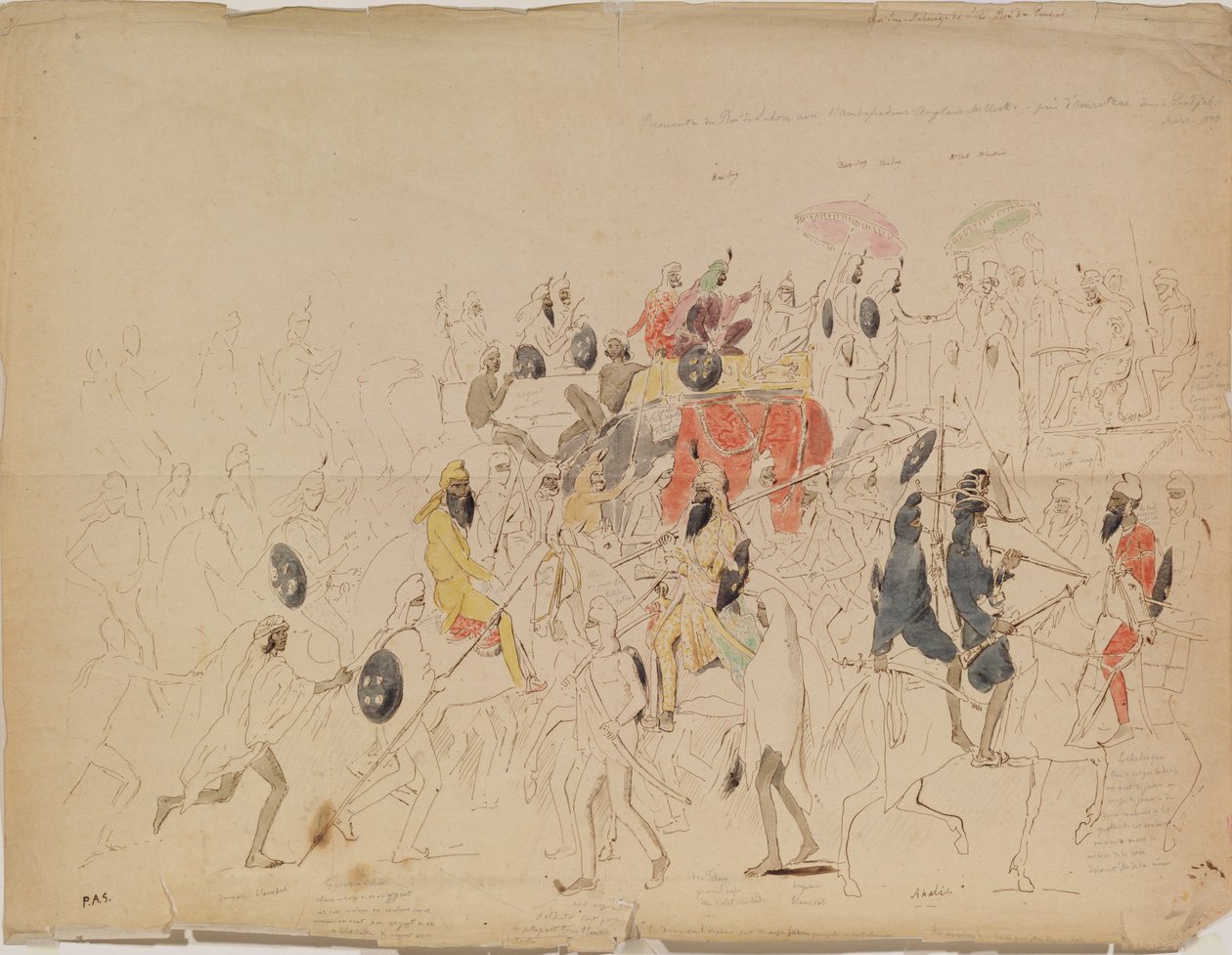Encuentro del Maharajá Sher Singh de Punjab y el embajador británico Clark en 1842 de Alexei Dmitriyevich Saltykov