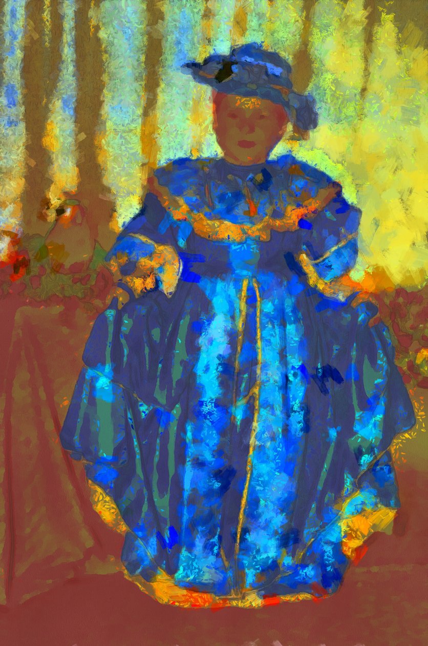 Chica con vestido azul y sombrero,2020,(técnica mixta) de Alexei Makhov