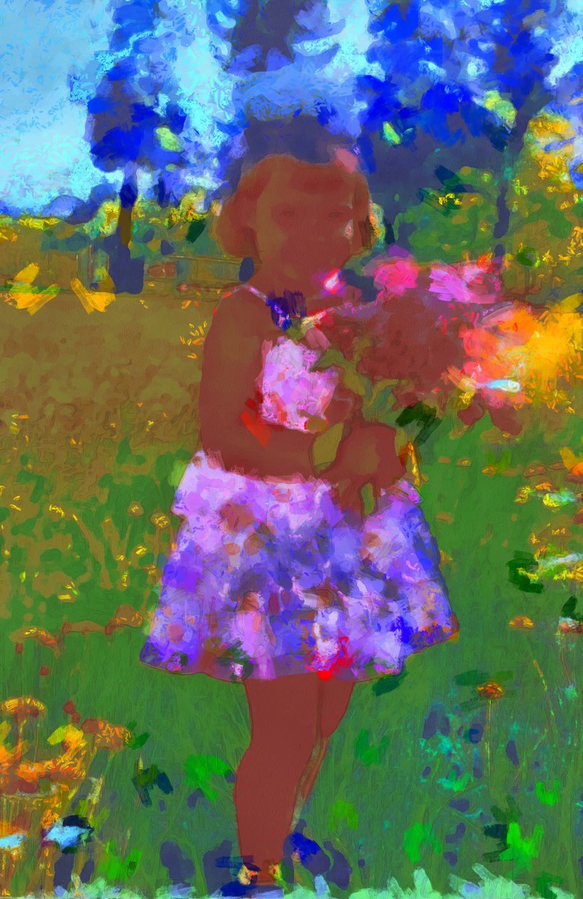 Chica con un ramo en el jardín,2020,(técnica mixta) de Alexei Makhov