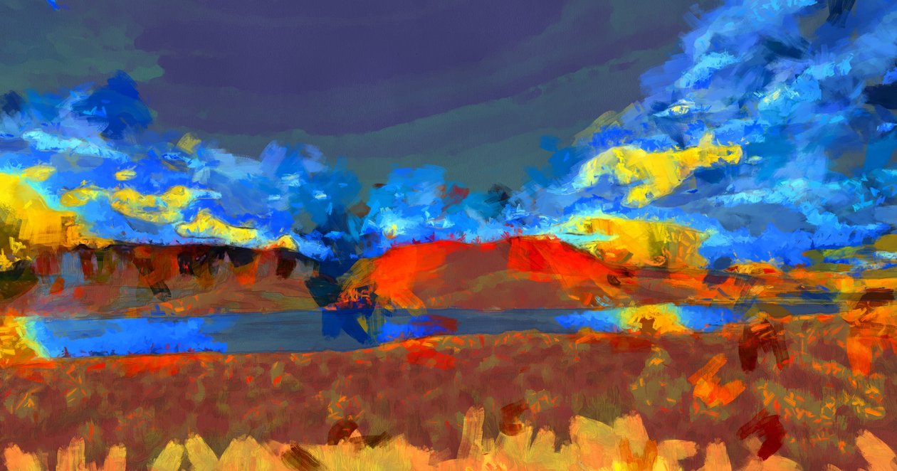 Paisaje con lago,2020,(técnica mixta) de Alexei Makhov