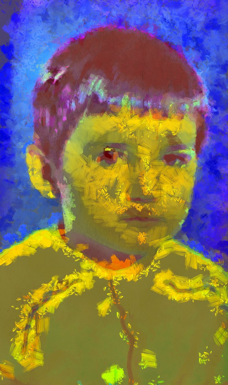 Retrato de un niño sobre fondo azul,2020,(técnica mixta) de Alexei Makhov