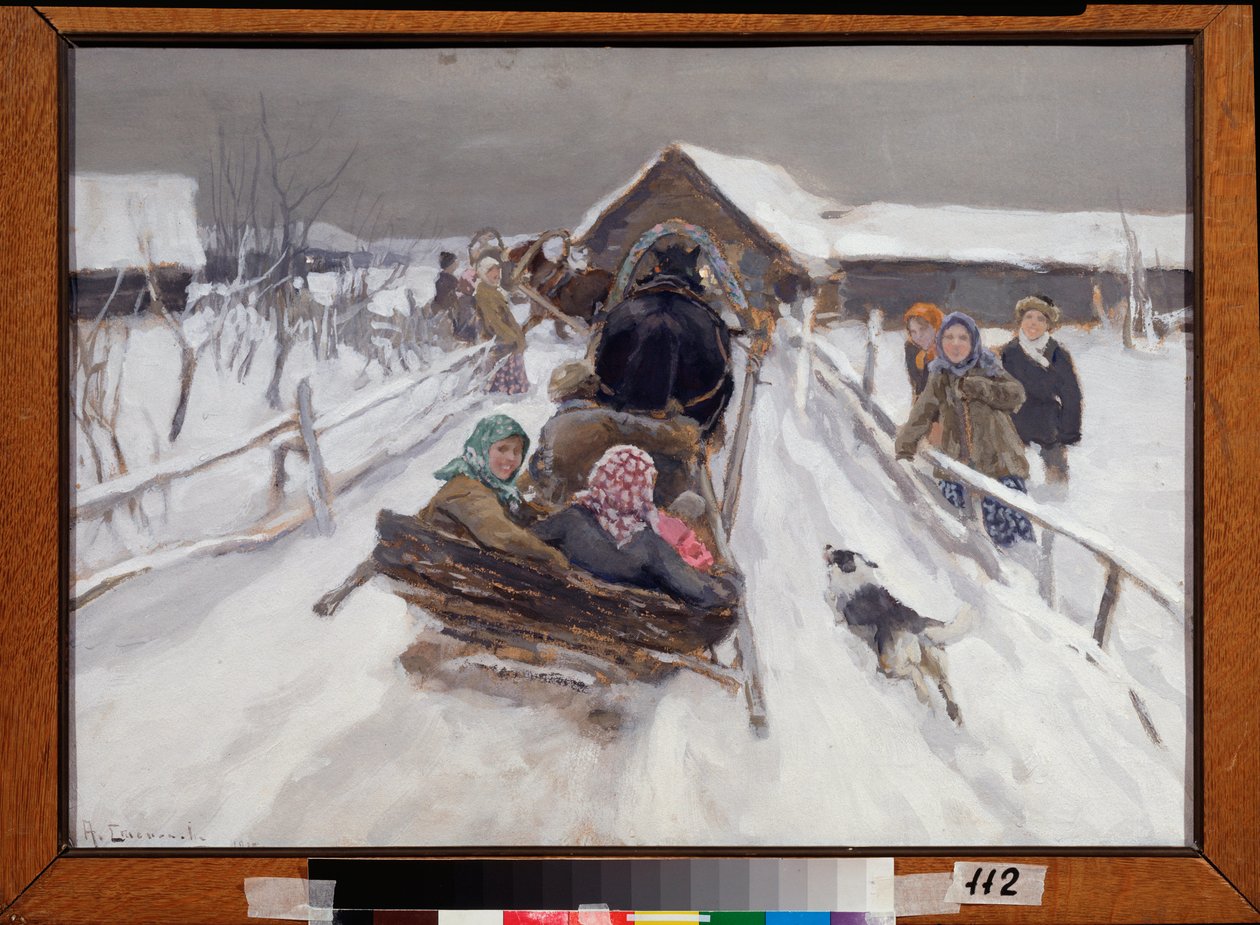 Conducir durante el Carnaval - Pintura de Alexei Stepanovich Stepanov (1858-1923), óleo sobre lienzo de Alexei Steipanovitch Stepanov