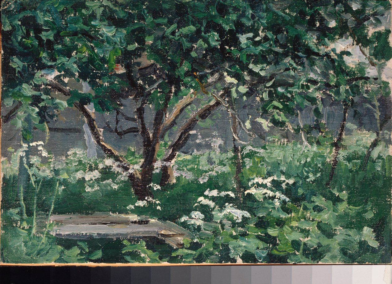 Un coin du jardin (Un rincón del jardín) - Obra de Alexei Stepanovich Stepanov (1858-1923), óleo sobre cartón de Alexei Steipanovitch Stepanov