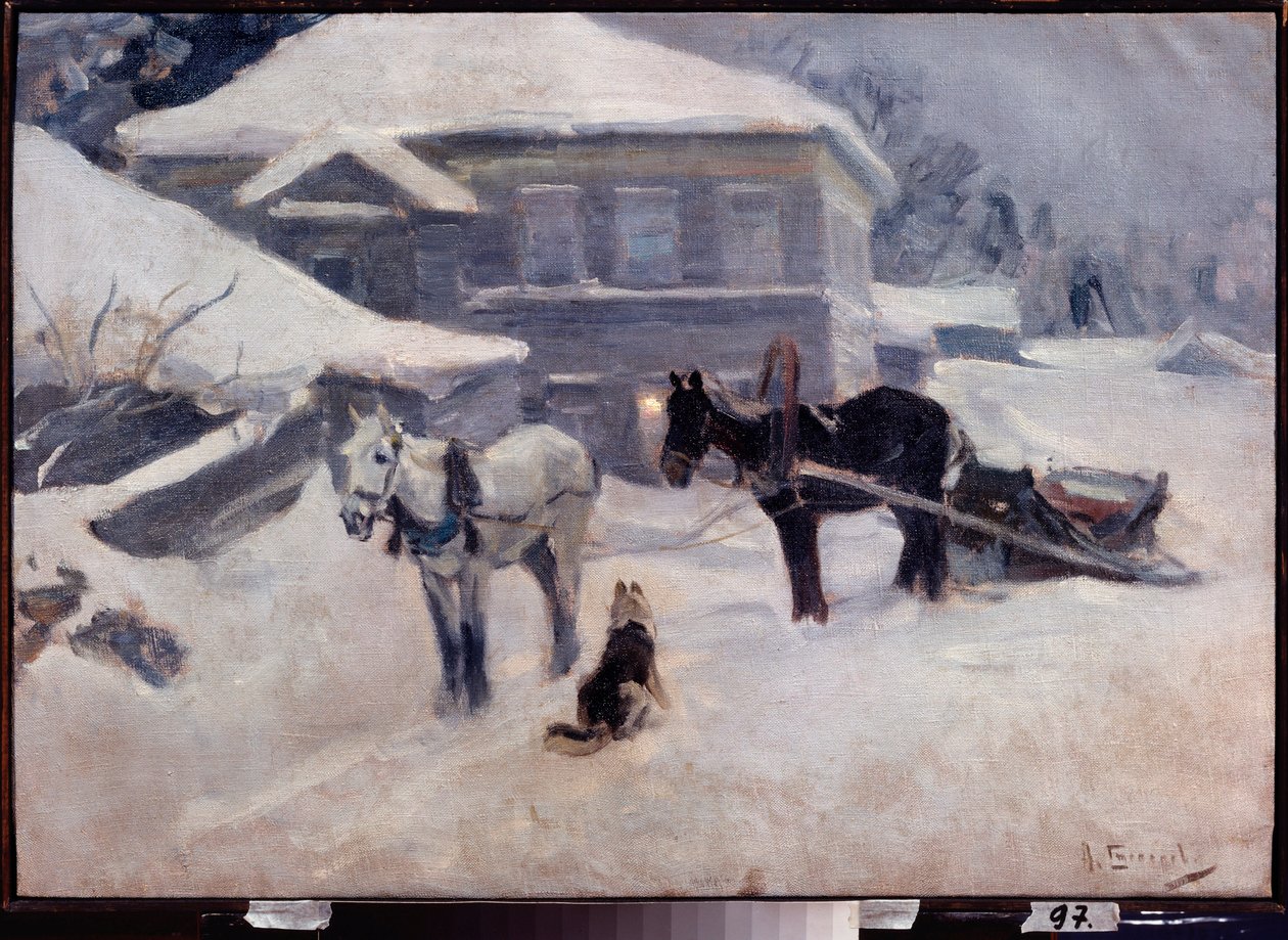 Un hotel rural - Pintura de Alexei Stepanovich Stepanov (1858-1923), óleo sobre lienzo, arte ruso de finales del siglo XIX y principios del siglo XX, paisaje - Museo de Arte M Tuganov de Osetia del Norte, Vladikavkaz (Rusia) de Alexei Steipanovitch Stepanov