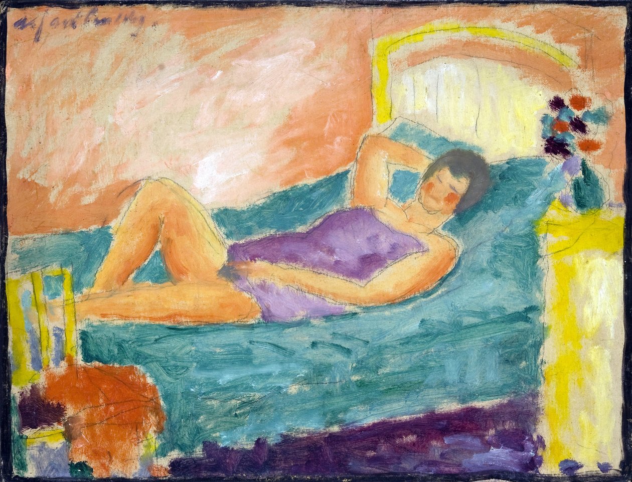 La niña se acuesta. (La niña mentirosa). Obra de Alexei von Javlensky (Alexi von Jawlensky, Alexej von Javlenski) (1864-1941). óleo sobre cartón de Alexej von Jawlensky