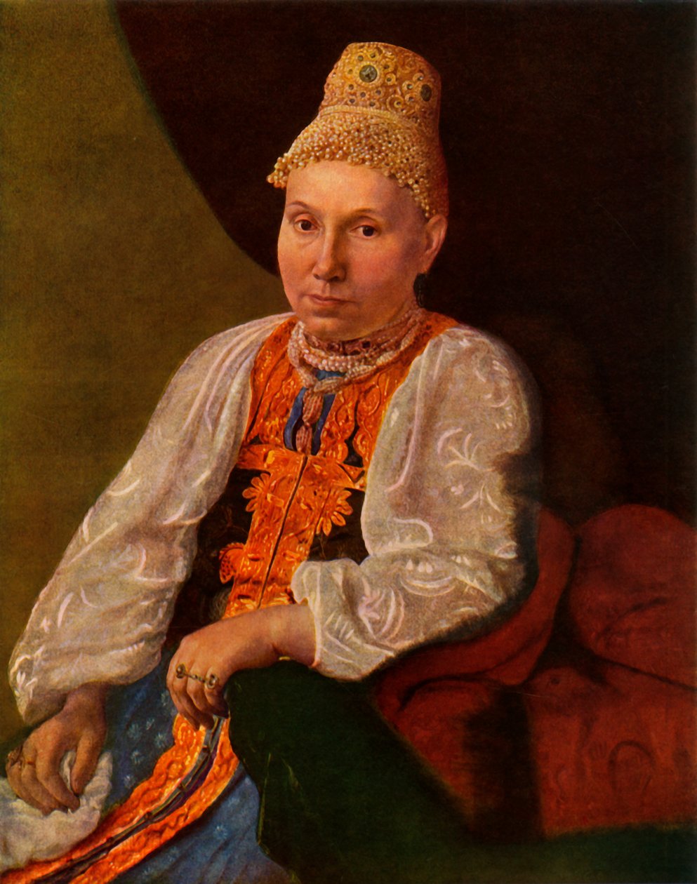 Retrato de la esposa de Obraztsov, el comerciante de Rshev, 1830s, 1965 de Alexey Venetsianov