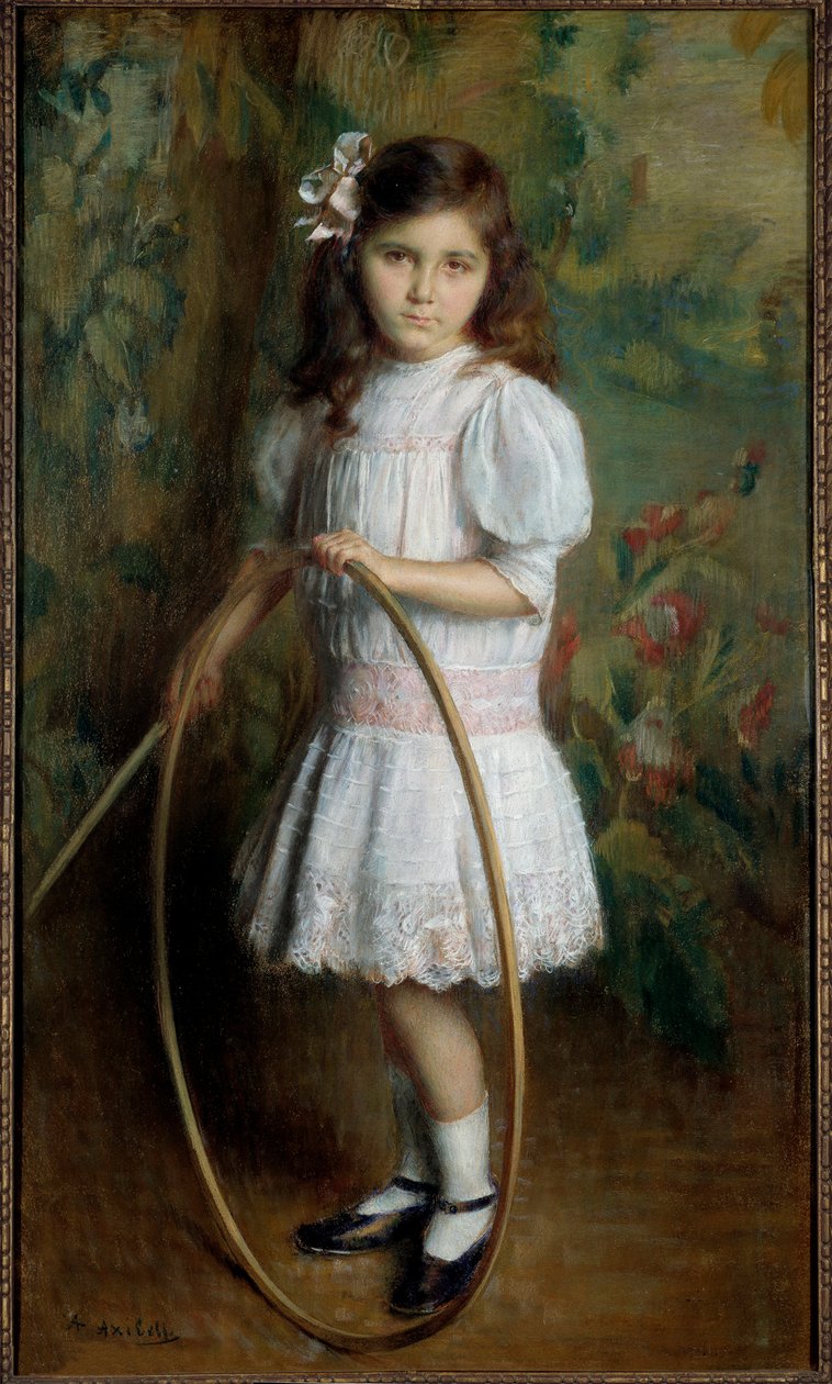 Hija del artista en el aro Pintura de Alexis Axilette (1860-1931) 1909 Angers, musee des Beaux Arts - Hija del artista con un aro. Pintura de Alexis Axilette (1860-1931) de Alexis Axilette