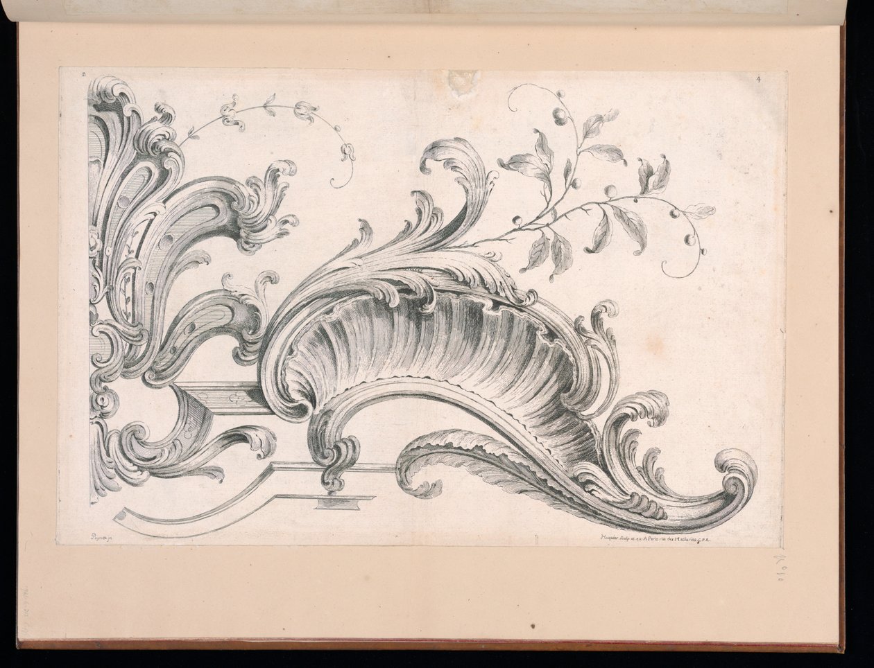 Diseño para decoración rocaille, lámina 4 en Seconde Partie de divers Ornements de Alexis Peyrotte