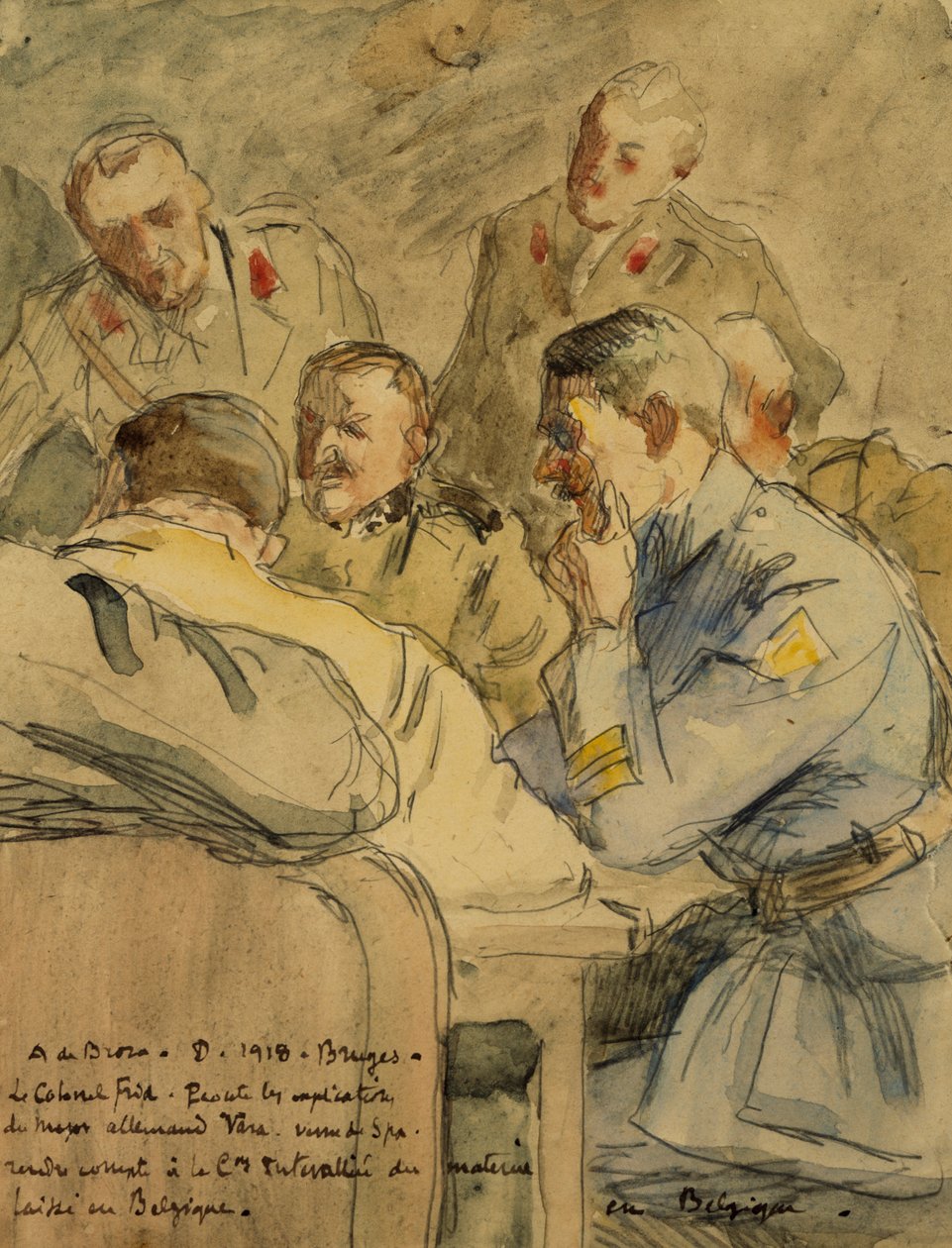 El coronel Frid escuchando al mayor alemán Vara (dibujo) de Alexis de Broca