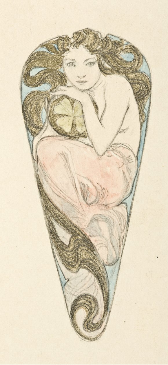 Proyecto de miniatura para colgante de un gran broche de corsé, c. 1900 de Alfons Marie Mucha
