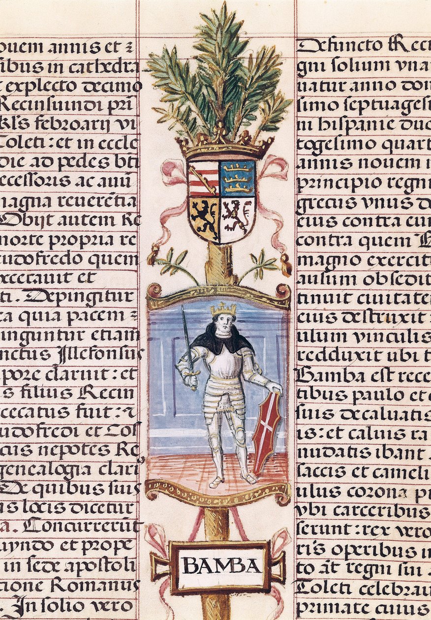 Retrato del rey visigodo Wamba (m. 688, rey de España de 672-680/681, de la "Genealogía de los reyes de España" de Alonso de Cartagena de Alfonso de Cartagena