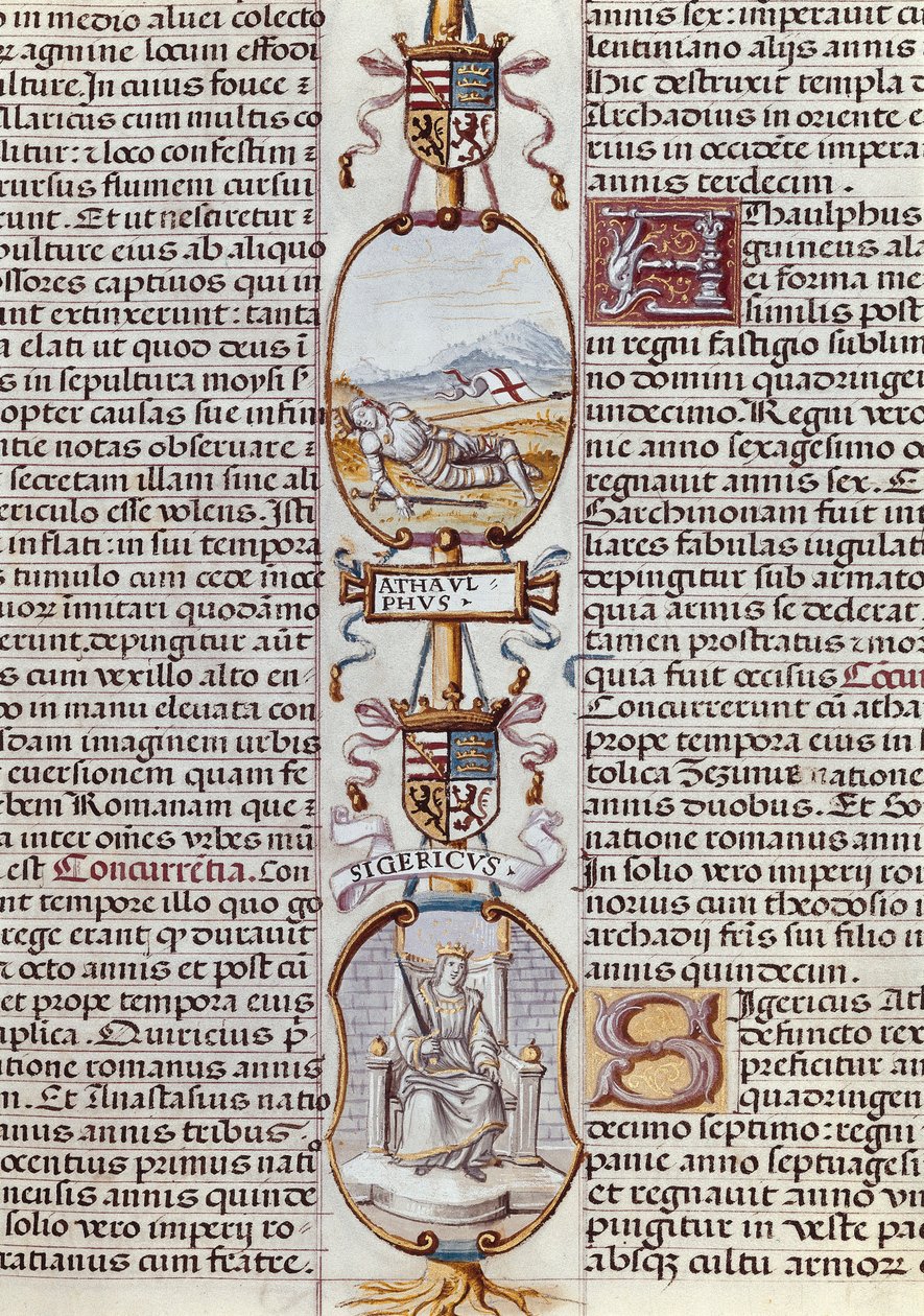 Representación de los reyes visigodos Ataúlfo y Sigerico, de la "Genealogía de los reyes de España" de Alonso de Cartagena de Alfonso de Cartagena