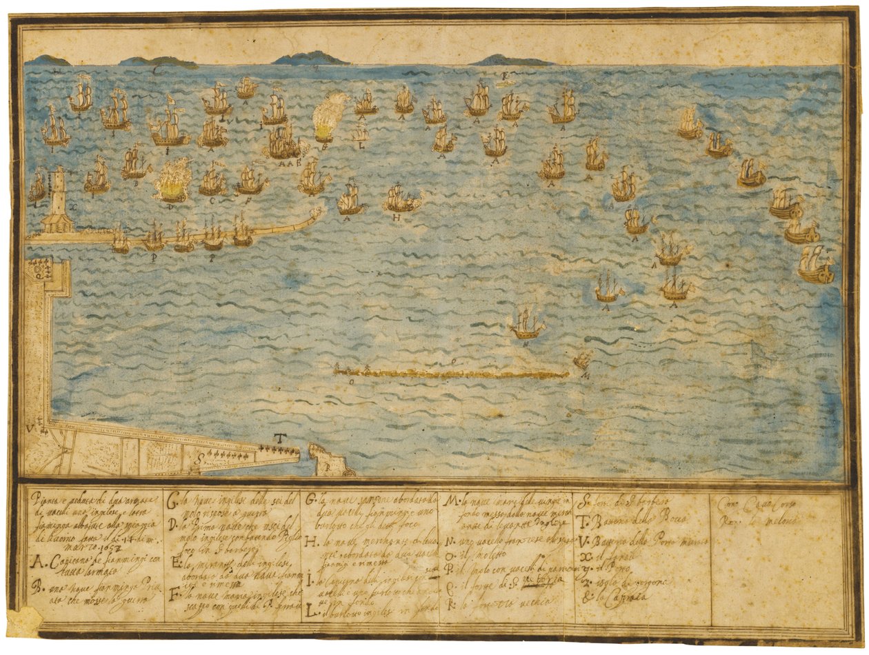 Una representación topográfica de la Batalla de Livorno, c.1653 de Alfonso the Younger Parigi