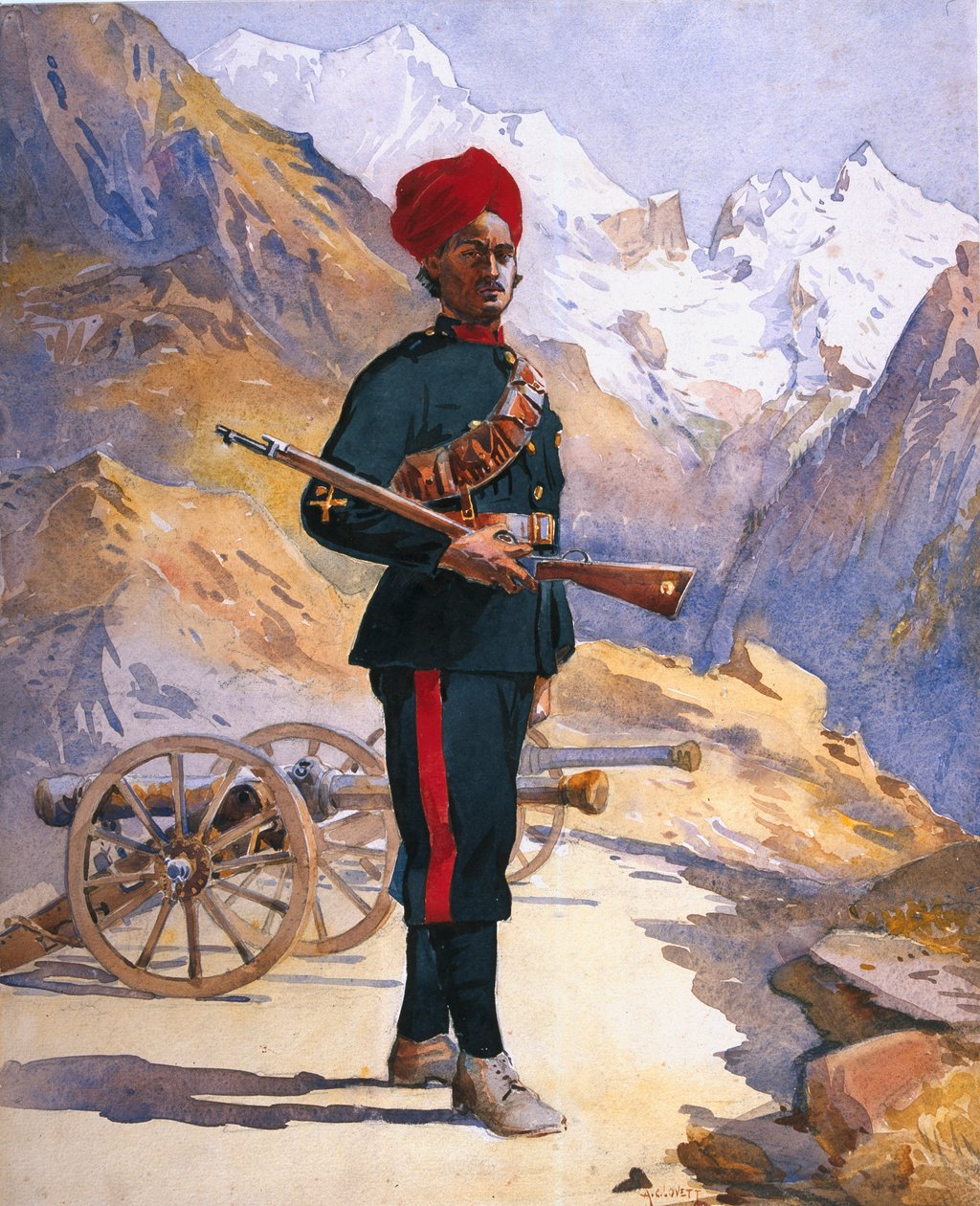 Artillero de la Batería de Montaña, Musulmán Punjabi, ilustración para 