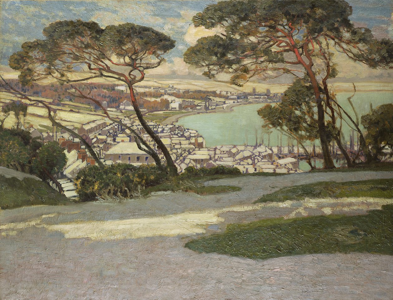 Newlyn, Penzance en la distancia desde el jardín de Geoffrey Garnier de Alfred East