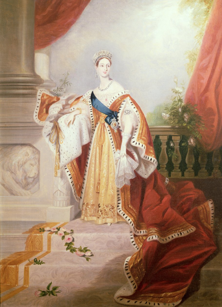 Retrato de la Reina Victoria en ropas de coronación de Alfred Edward Chalon