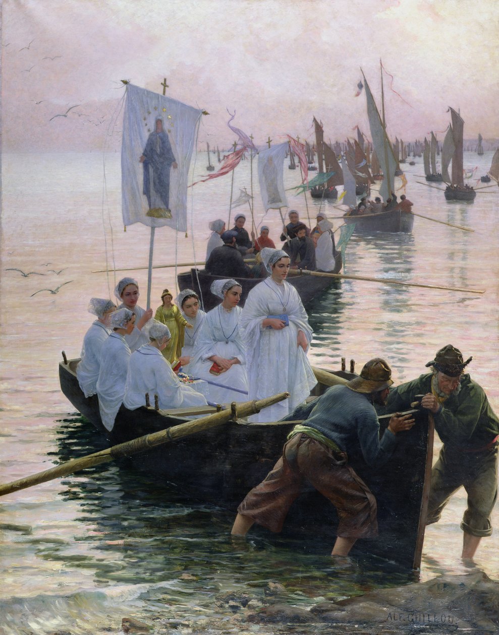 La llegada de la procesión de Santa Ana de Fouesnant a Concarneau, 1887 de Alfred Guillou