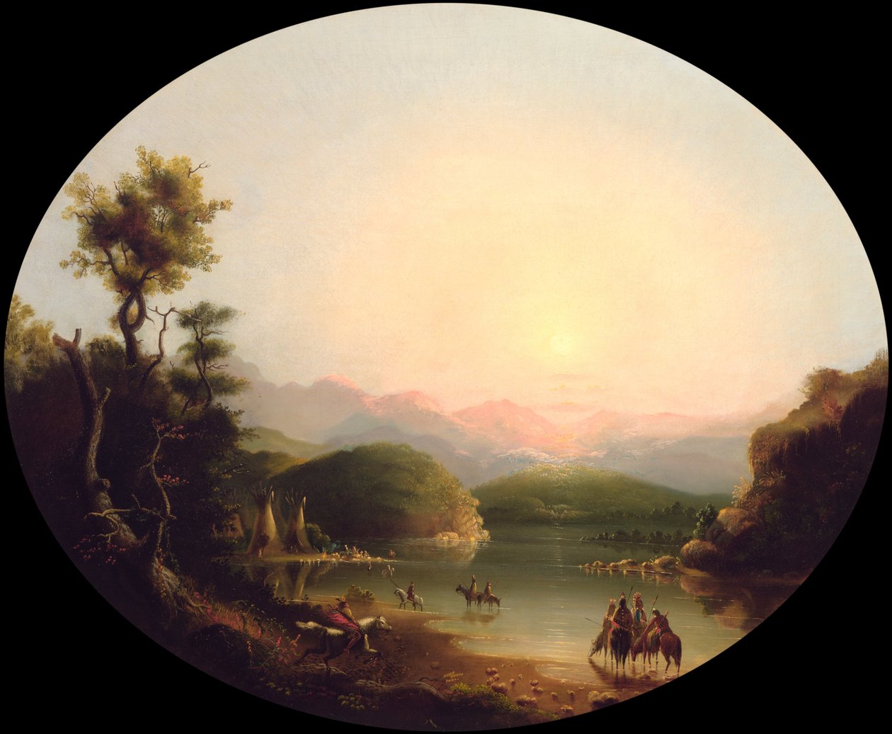 Indios Shoshone en un Lago de Montaña (Lago Fremont) de Alfred Jacob Miller