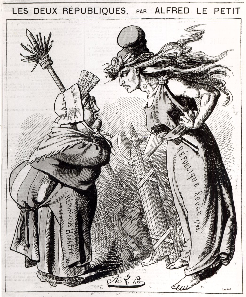 Caricatura que representa la República Social Francesa contra la República Conservadora Francesa de 