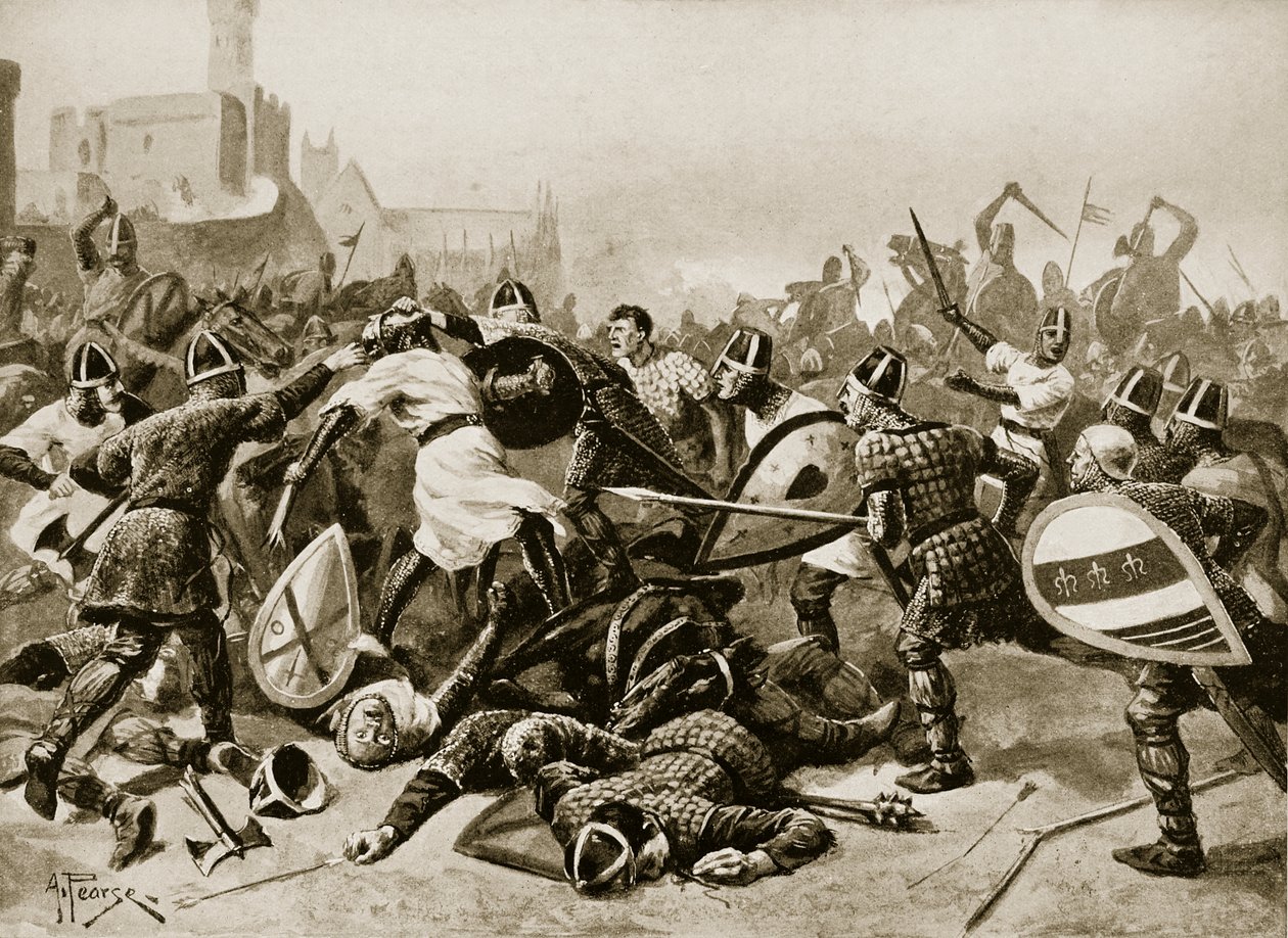 Esteban hecho prisionero en la Batalla de Lincoln, 1141, ilustración de 