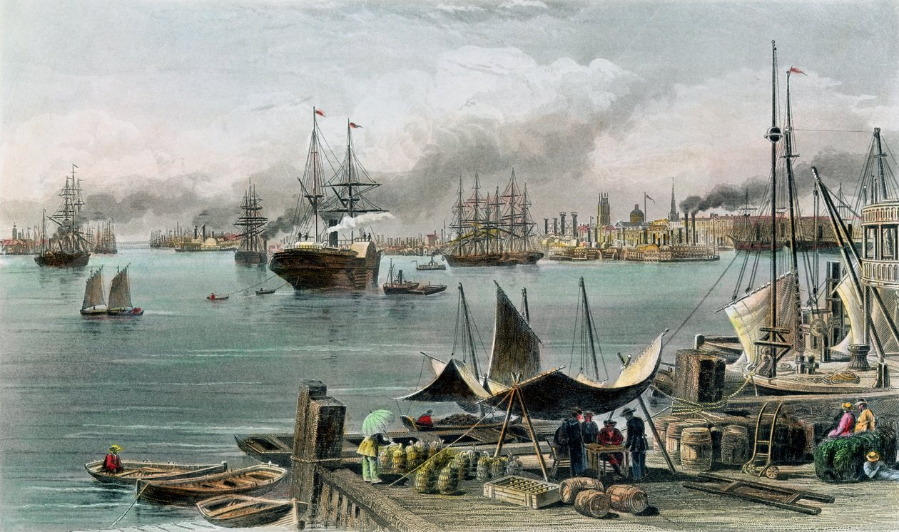 Puerto de Nueva Orleans, grabado por D.G. Thompson de Alfred Rudolph Waud