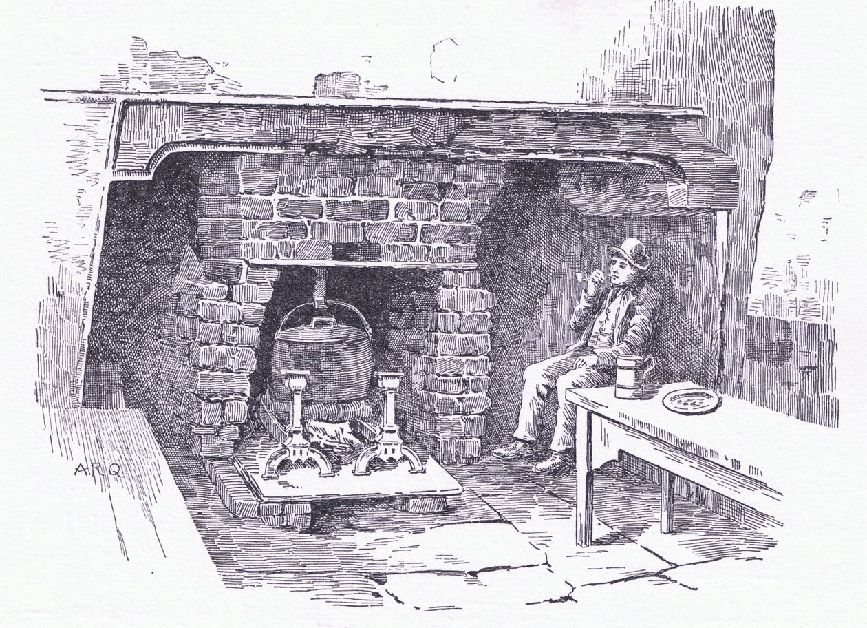 Chimenea en una posada de Surrey, de The Cottages and the Village Life of Rural England publicado por Dent & Sons Limited, 1912 de Alfred Robert Quinton