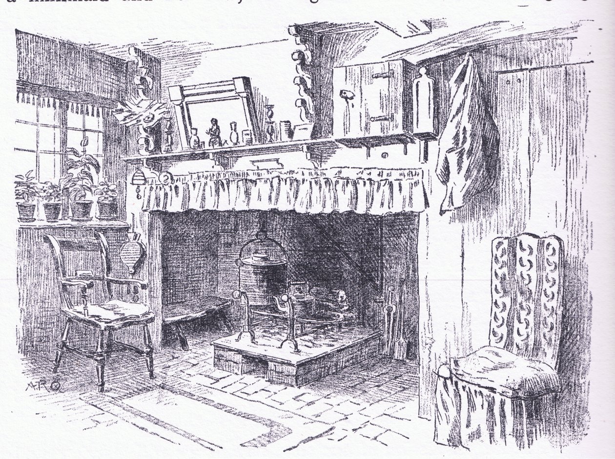 Interior de una cabaña de Surrey, de The Cottages and the Village Life of Rural England publicado por Dent & Sons Limited, 1912 de Alfred Robert Quinton