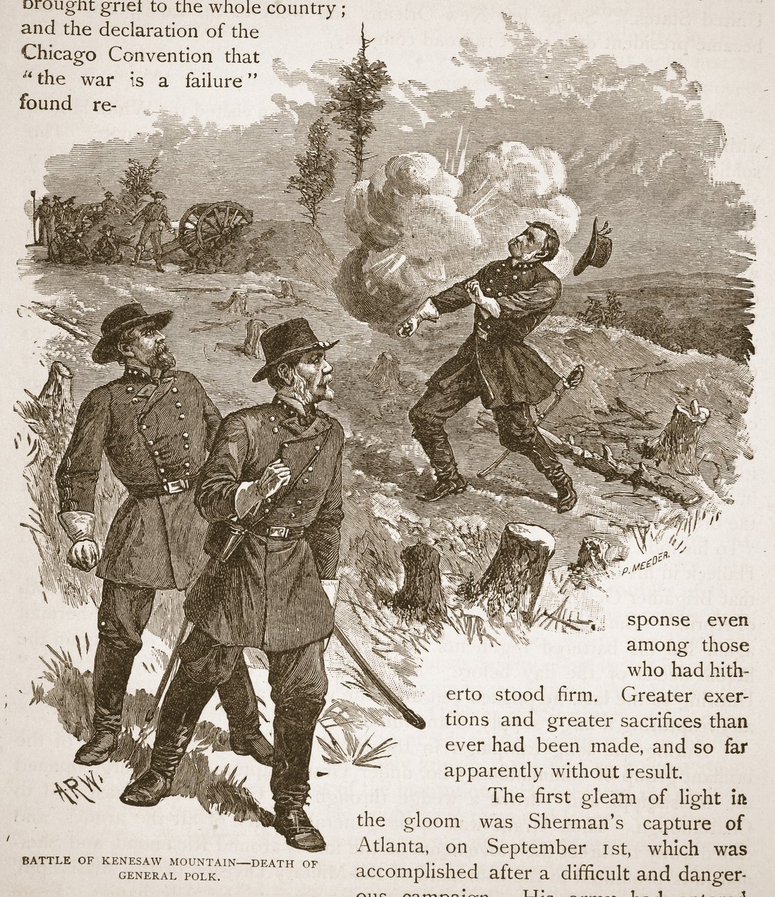 Batalla de la Montaña Kenesaw - Muerte del General Polk, de un libro publicado en 1896 de Alfred Rudolph Waud