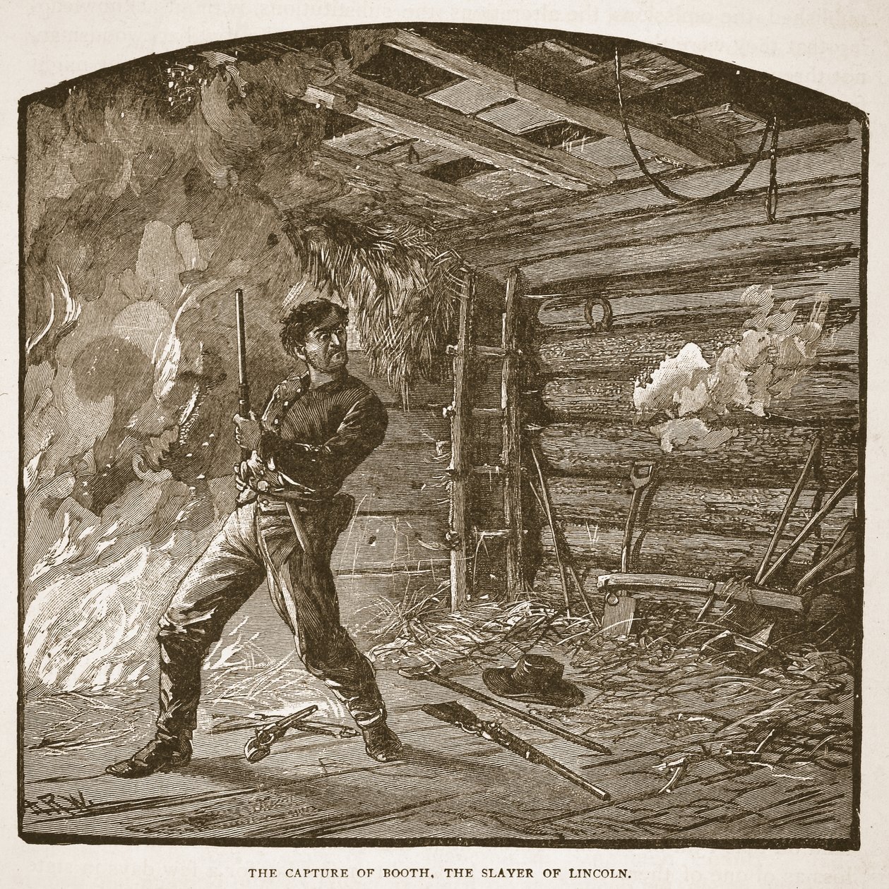 La Captura de Booth, el Asesino de Lincoln, de un libro publicado en 1896 de Alfred Rudolph Waud